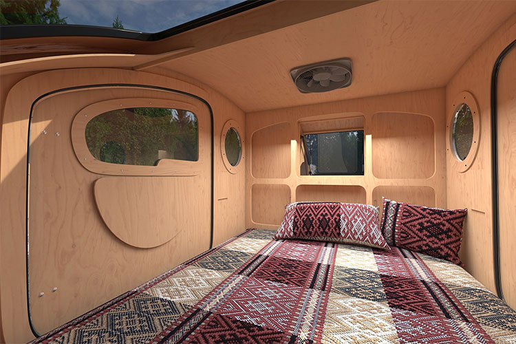 The interior of a teardrop camper